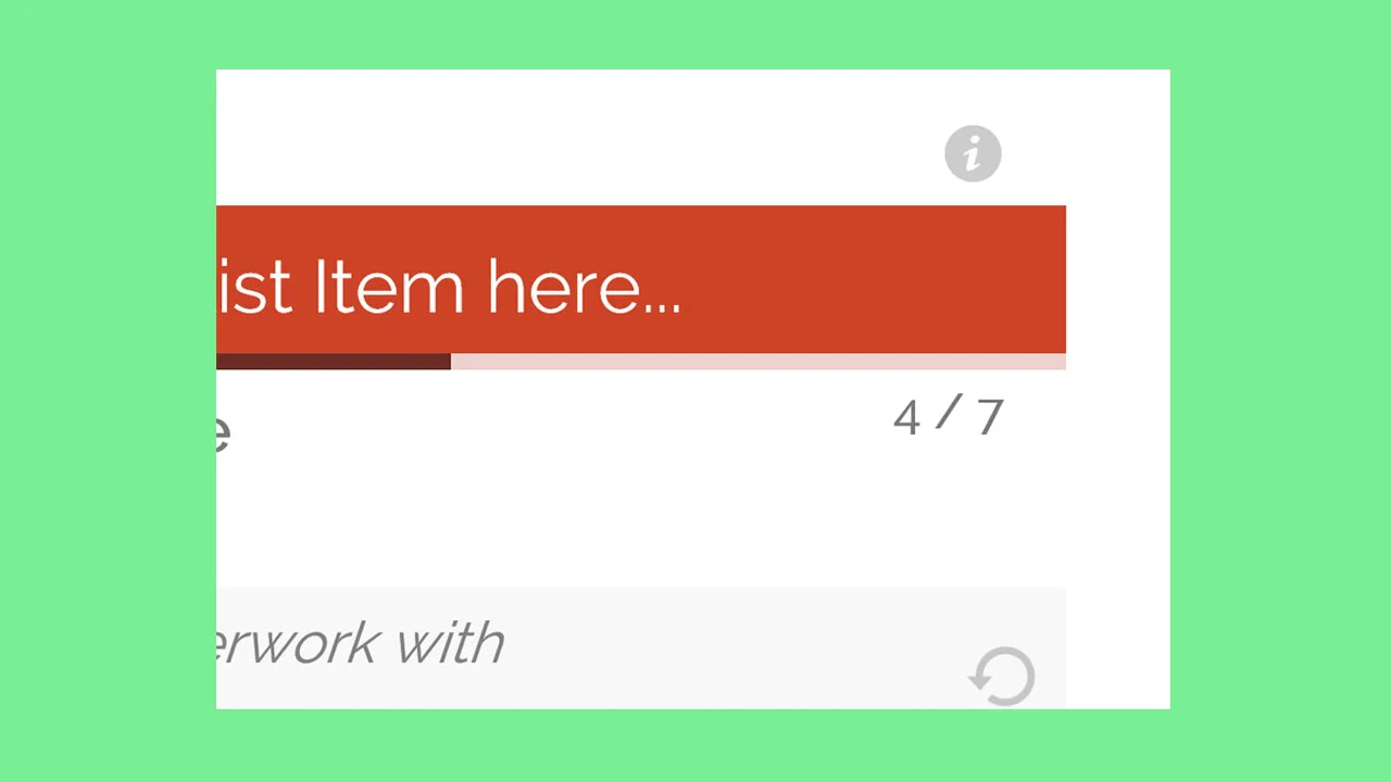 Checklist completion progress bar showing four of seven items done