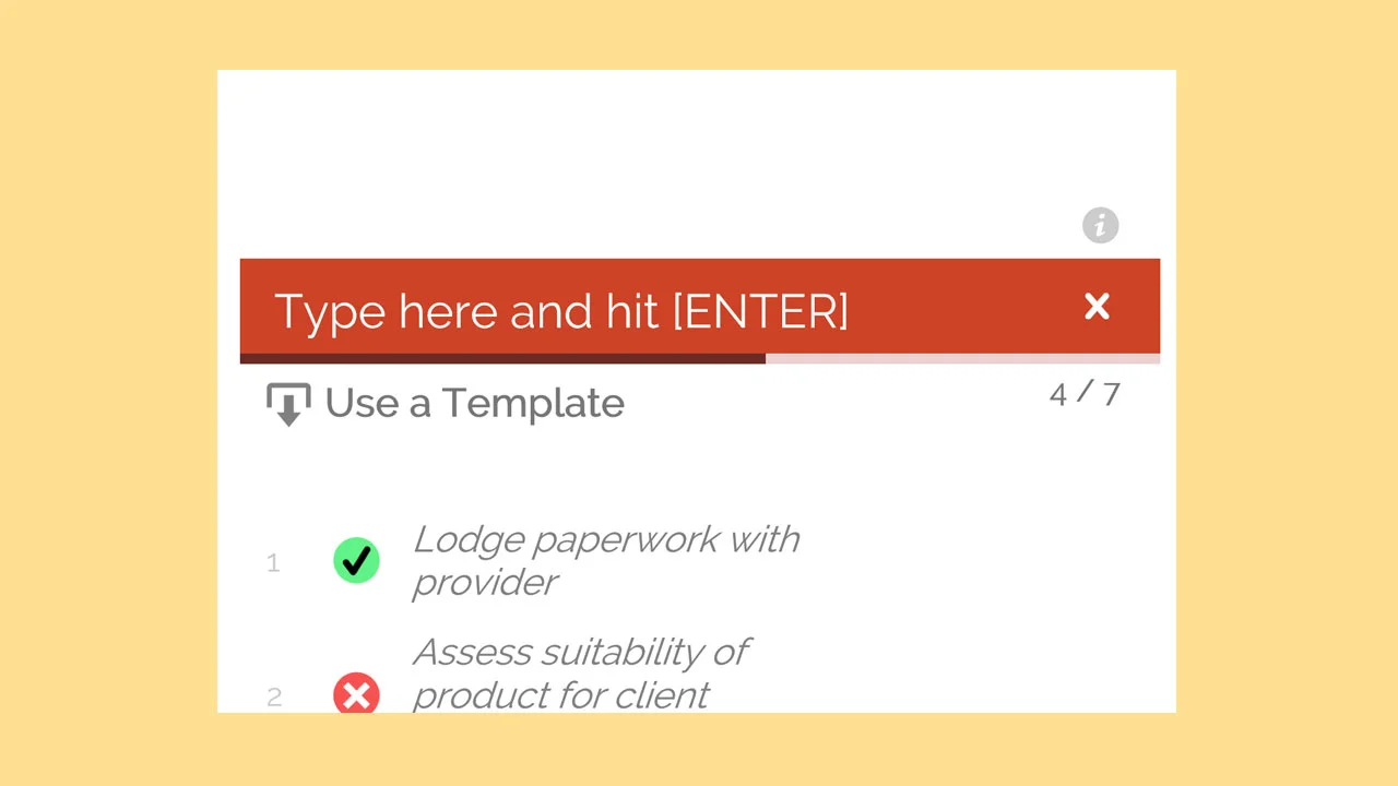 Adding an item via the inline input, above a numbered, status-marked checklist