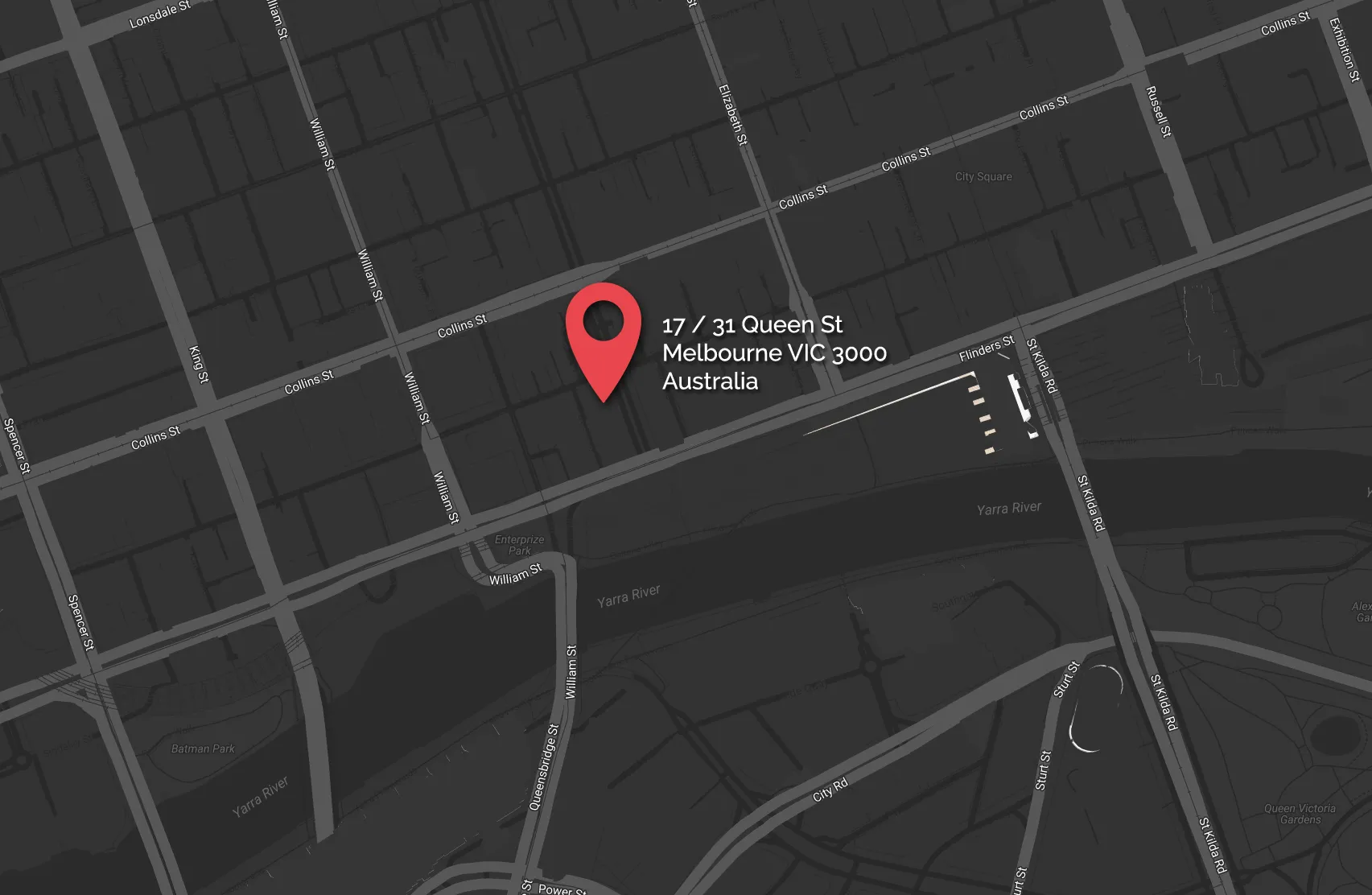 Map showing MiiiA's office at 17/31 Queen St, Melbourne VIC 3000, Australia