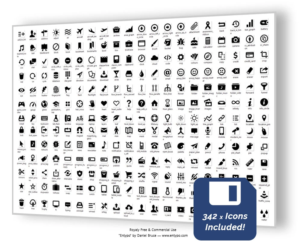 The 342 royalty-free icons included with D365 Tiles